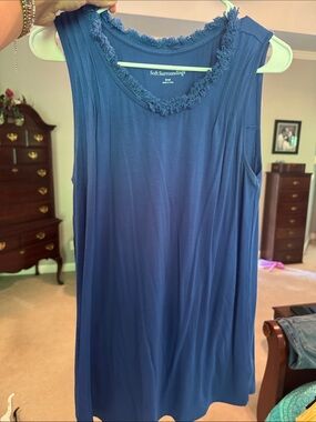Soft Surroundings Royal Blue Fringe-Trim V-Neck Sleeveless Tank